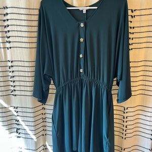 White Birch Green Buttoned Dolman Sleeve Romper NWOT